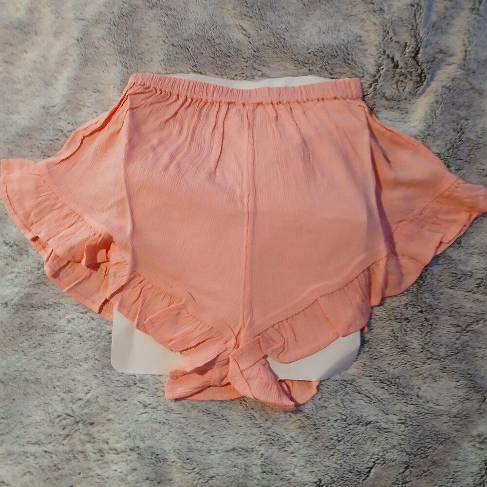 Asos Design Women's Flutter Frill Crinkle Beach Short Pink